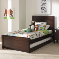 Baxton Studio HT1702-Espresso Brown-Twin-TRDL Catalina Modern Classic Mission Style Dark Brown-Finished Wood Twin Platform Bed with Trundle
